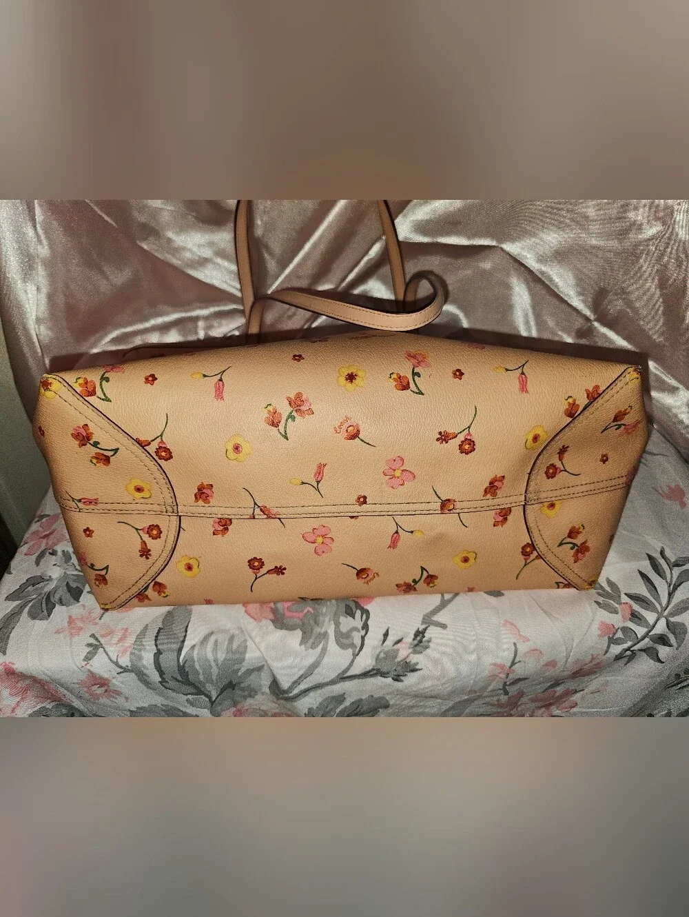 Coach Peach Floral Print Leather City Tote -